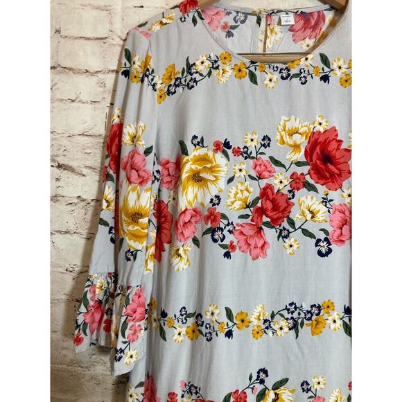 Old Navy Peasant Dress Womens Medium Gray Floral Bell Sleeve Lined Flowy Rayon - Picture 7 of 14